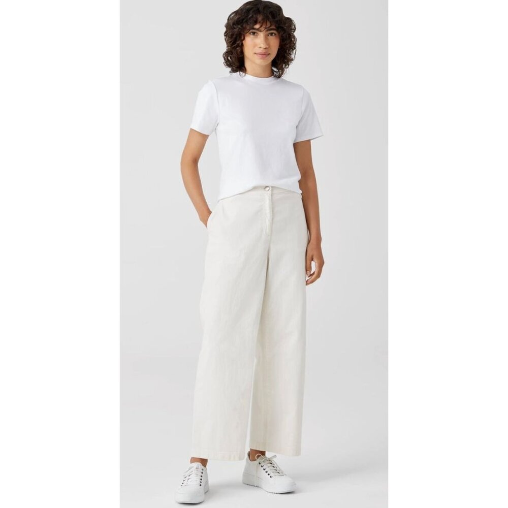NWT Eileen Fisher Undyed Organic Cotton Stretch Wide-Leg Jean Ivory Pants-sz Lar
